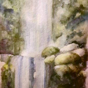 U vodopádu, akvarel, Iva Adlerová